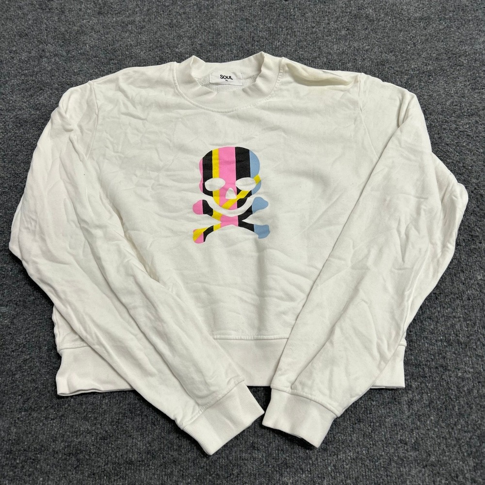 SoulCycle Sweatshirt Womens Size XL White Cotton Skull Graphic Cropped USA Made